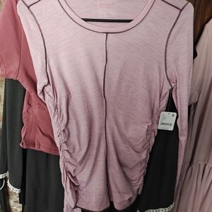 Free People Light Pink Ruched Long Sleeve Top